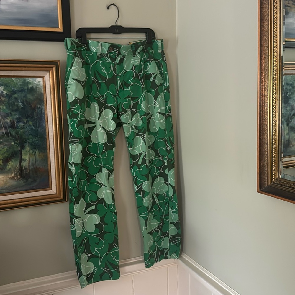 Loud Mouth Golf Pants Loudmouth Mens W38 L32 Print Irish Clover Green Size 38